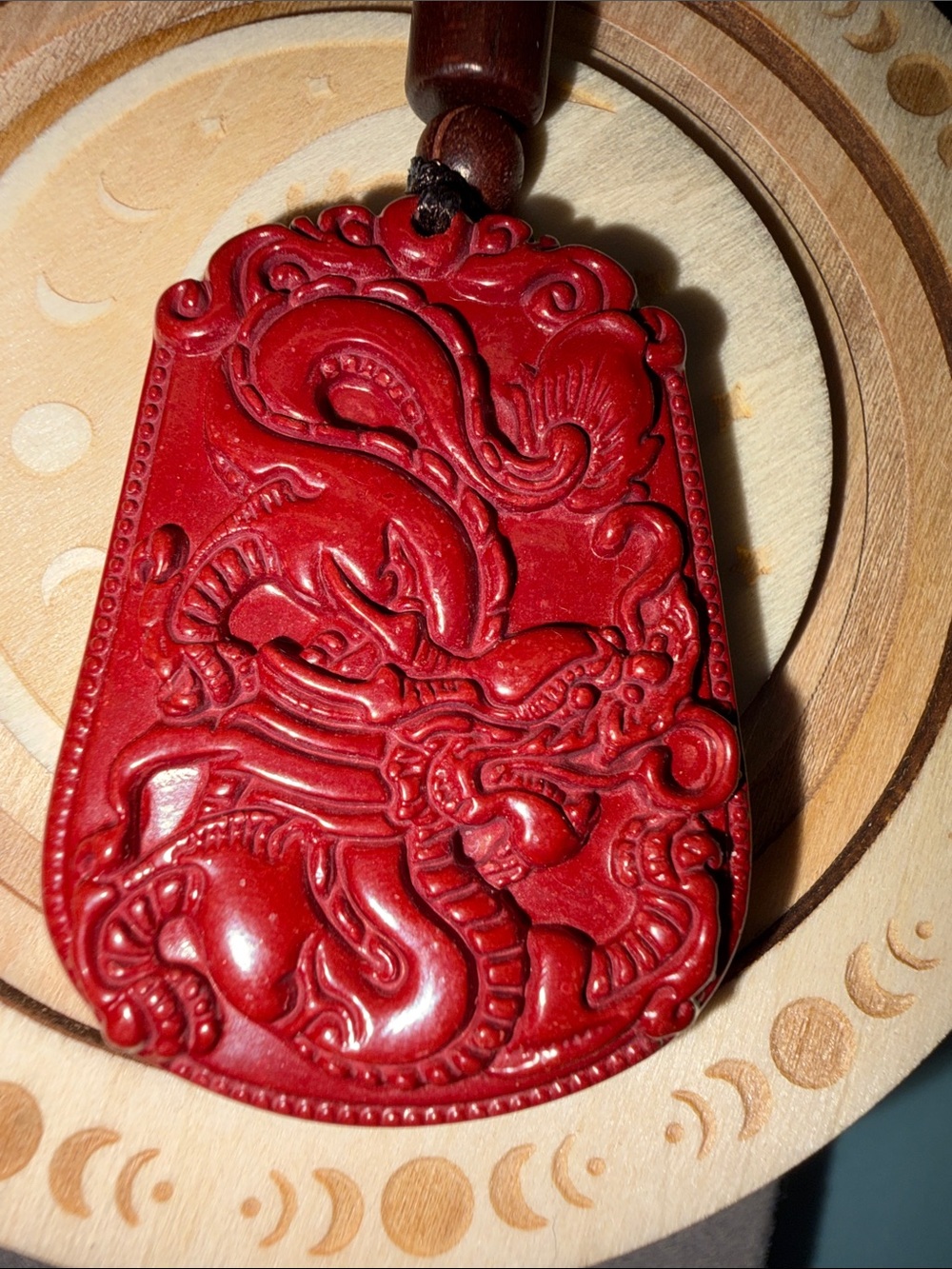 Red Carved Dragon Pendant Necklace - Women's Bag Charm